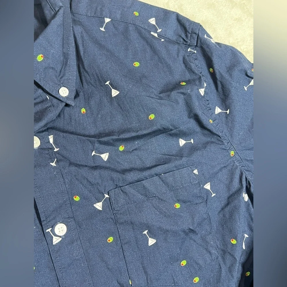 NWT Large J. Crew Classic Navy Shirt with Martini Glass All Over Print